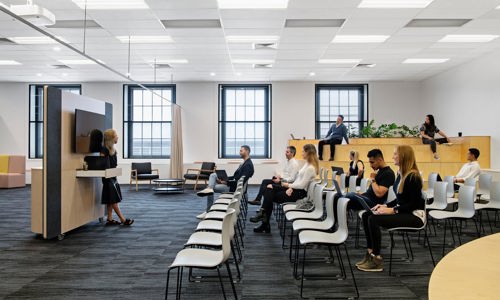 classroom of students engaging with speaker