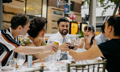 Group of people enjoying drinks at one of the venues on YCK - York, Clarence and Kent - laneways