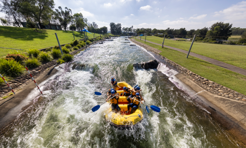 Group of people rafting at Penrith Whitewater Stadium