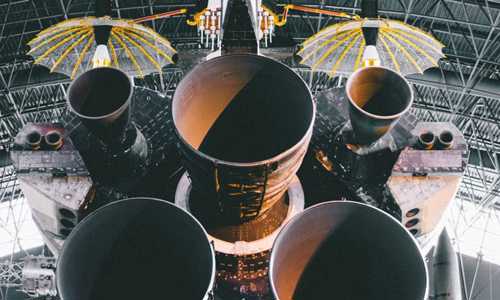 View of rocket engines in hangar