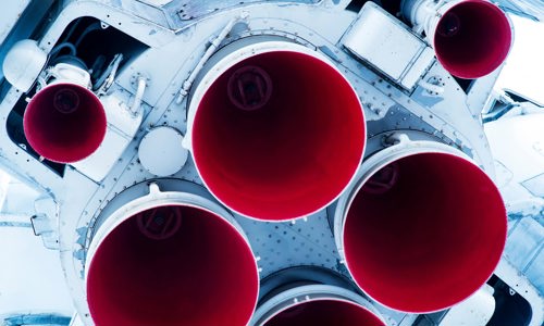 A close up view of a rocket's engine