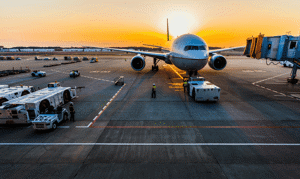 Airbus plan on tarmac at sunrise