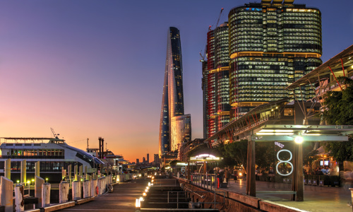 Barangaroo wharf at sunset 